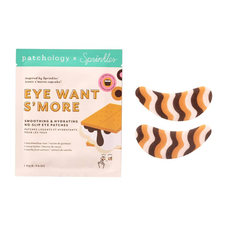 Eye patch packaging with 'Eye Want S'More' text and eye patches inspired by Sprinkles.
