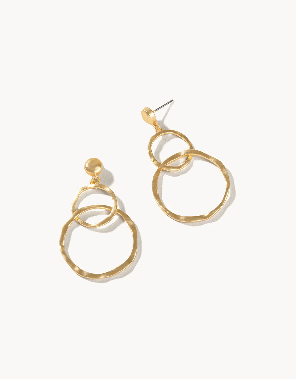 A pair of gold-colored earrings featuring a series of interlinked rings.