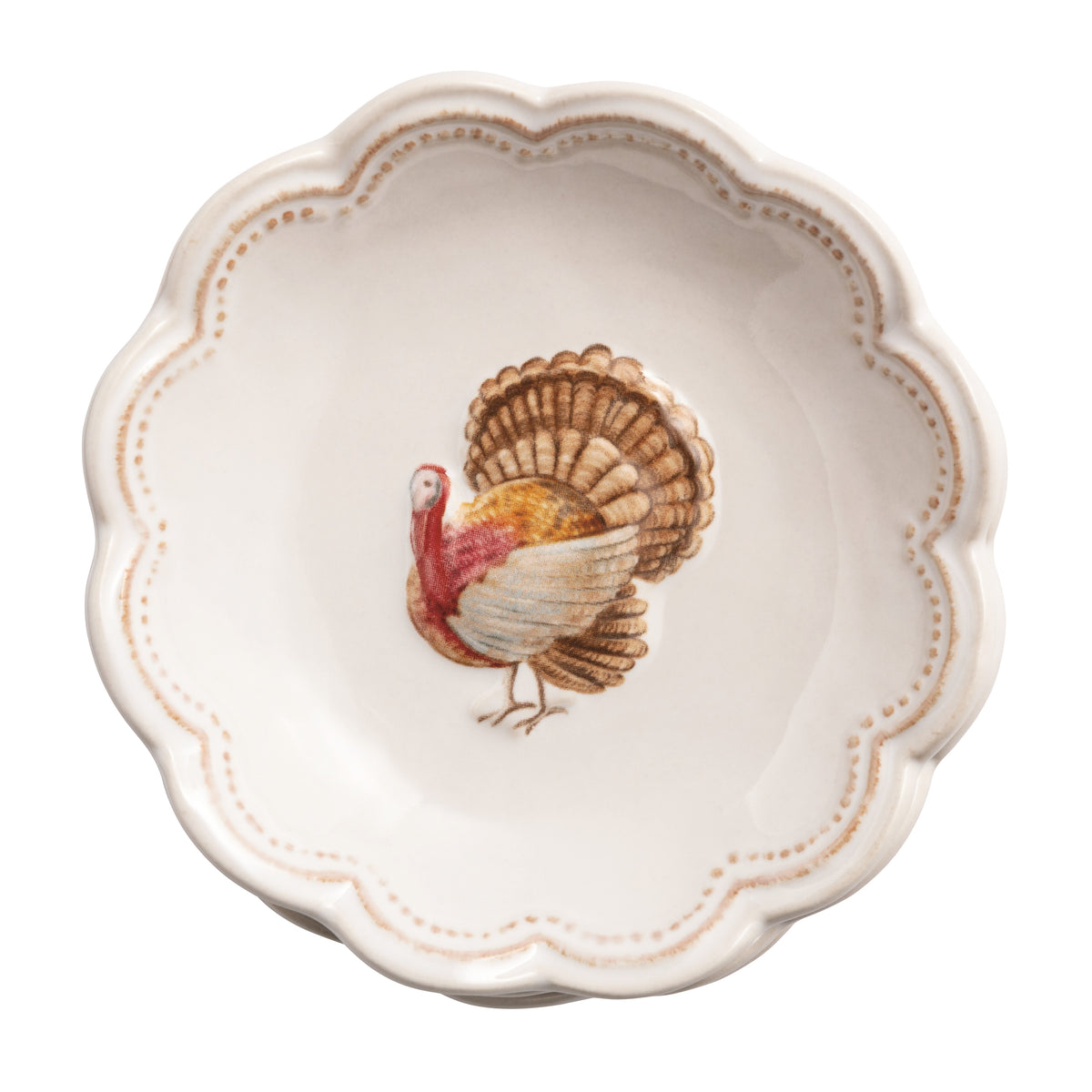 Decorative ceramic plate with a turkey design on a white background