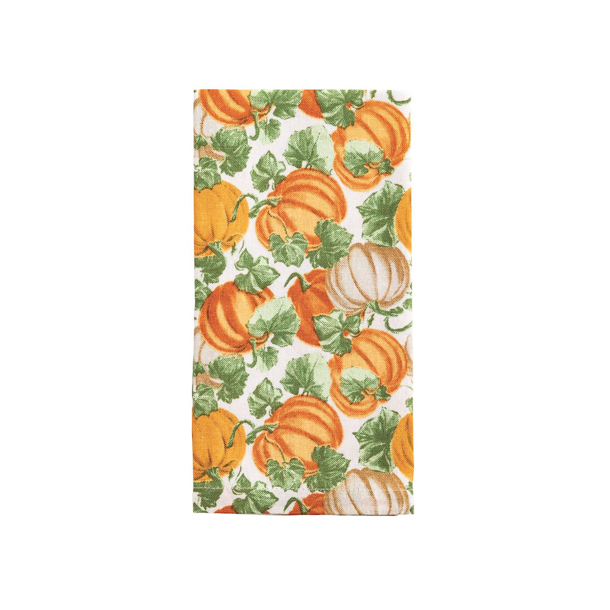 Towel with pumpkins and leaves pattern on a white background