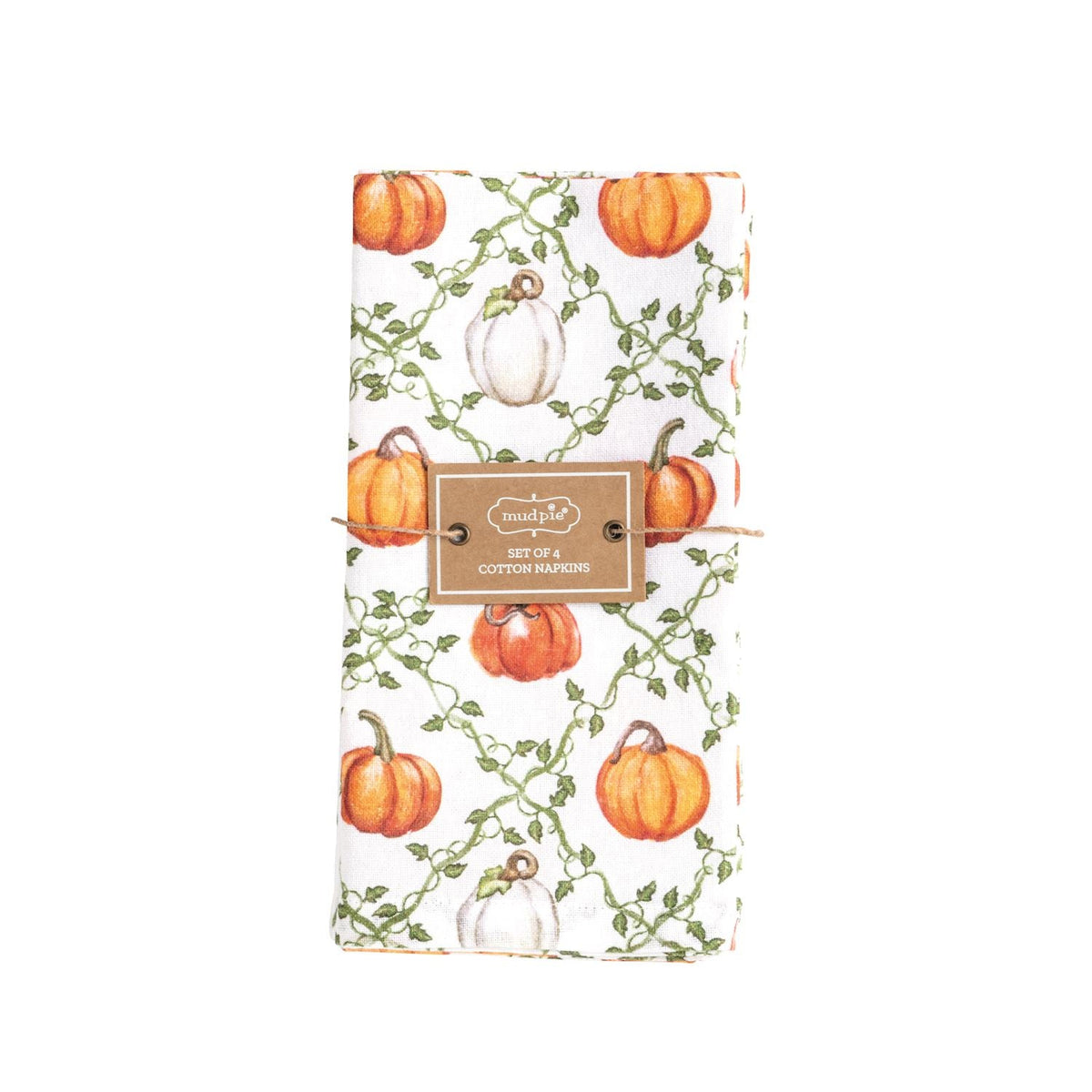 Set of cotton napkins with pumpkin design on a white background