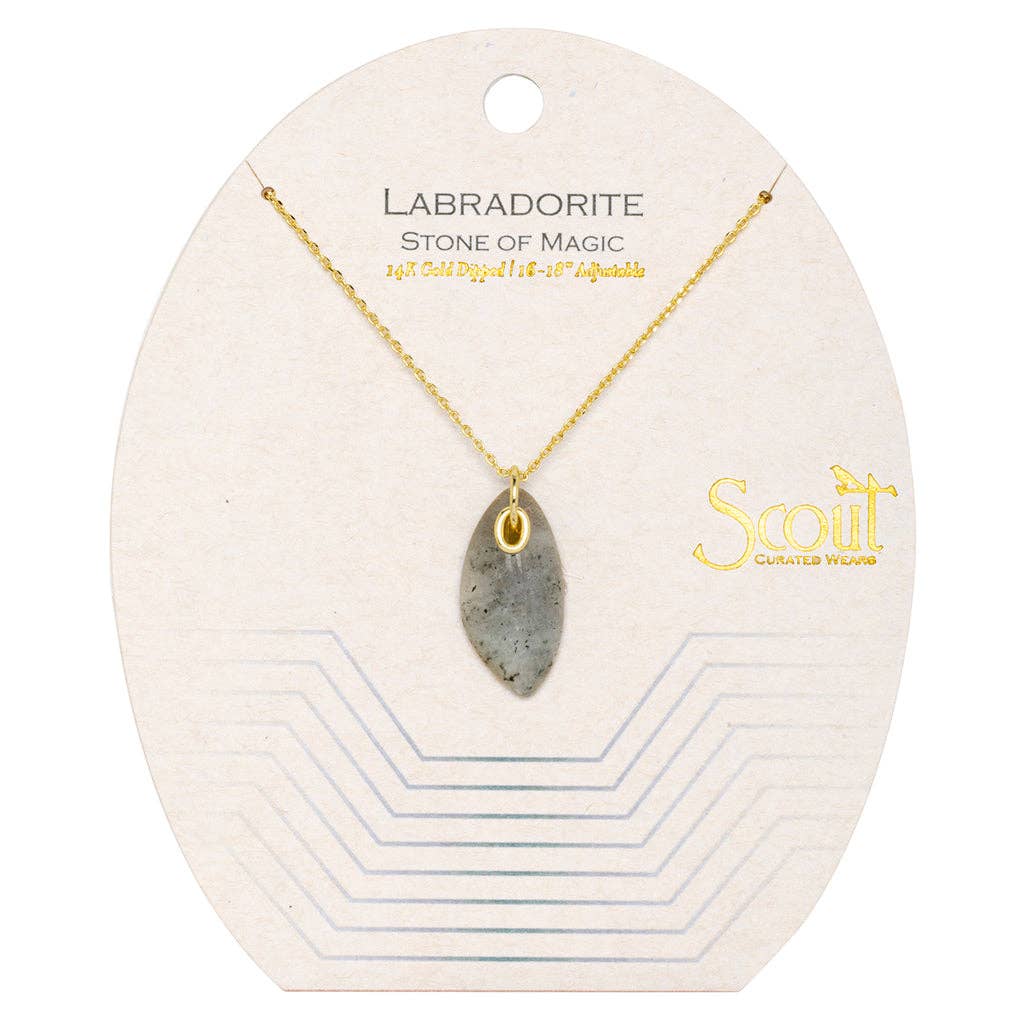 gold necklace with labradorite stone pendant