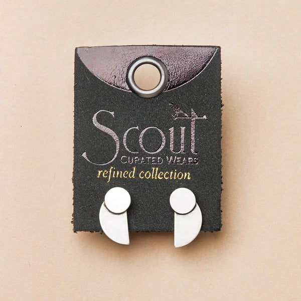 silver stud earrings with half moon design