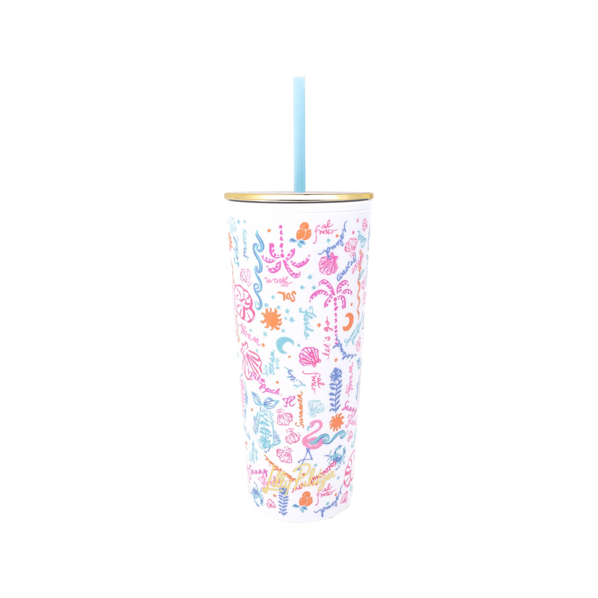 Colorful tumbler with a straw on a white background