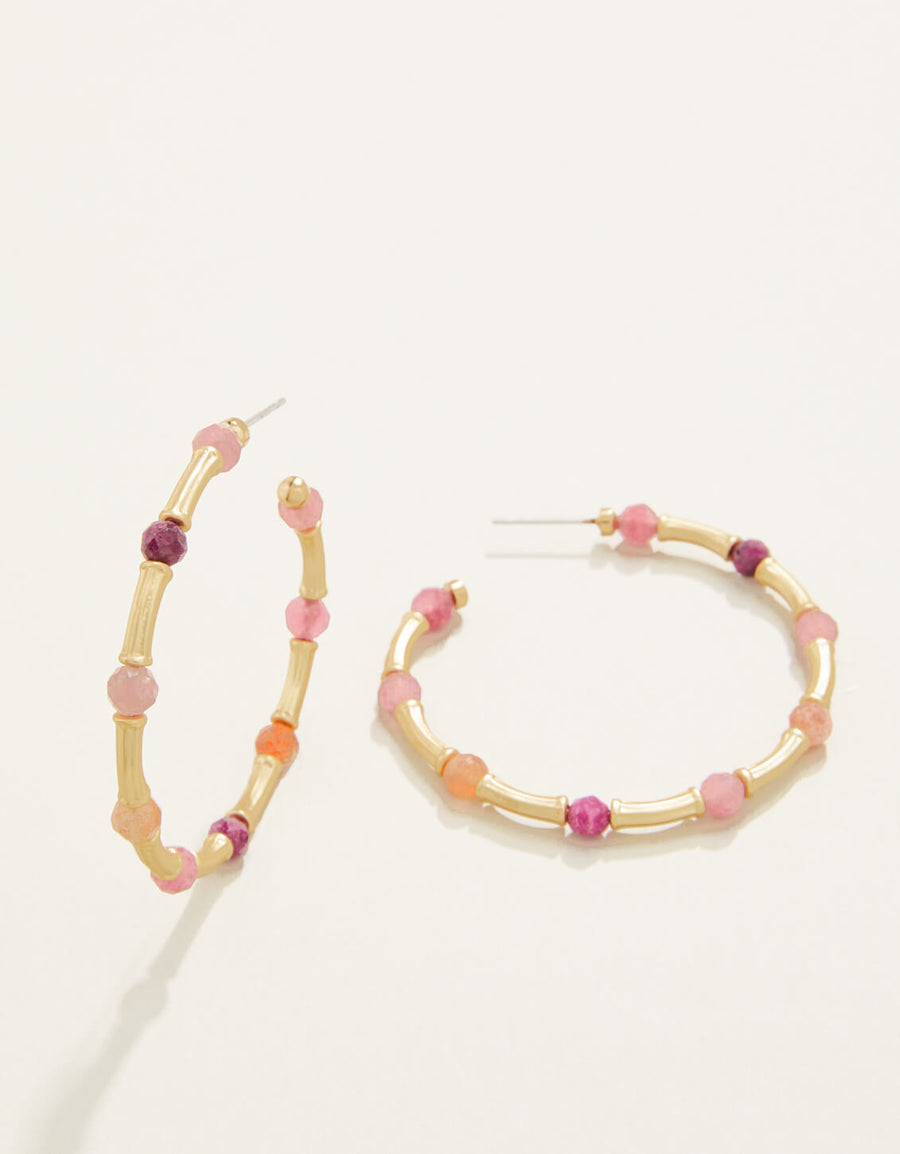 gold bamboo earrings with mulitcolored gem beads