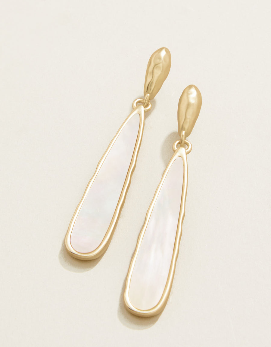 gold earrings with mother of pearl gemstone drop