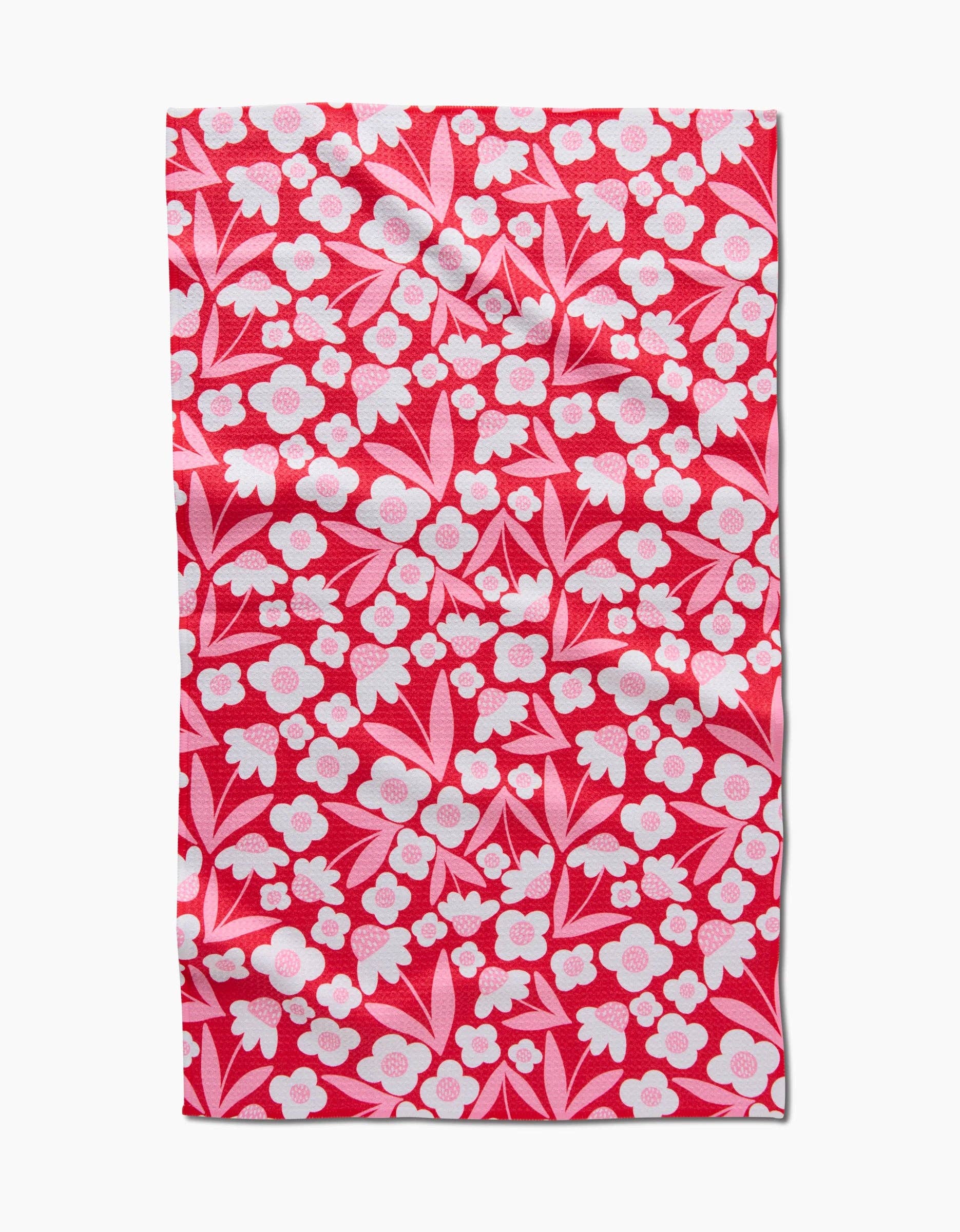 Geometry Pink Blooms Tea Towel