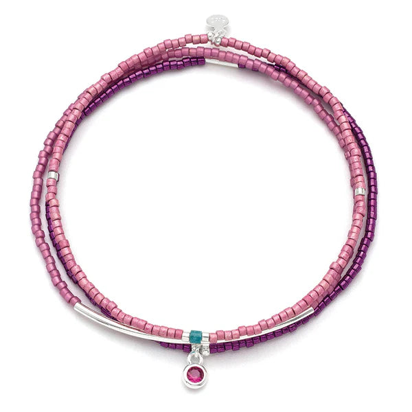 purple and pink multistrand beaded bracelet