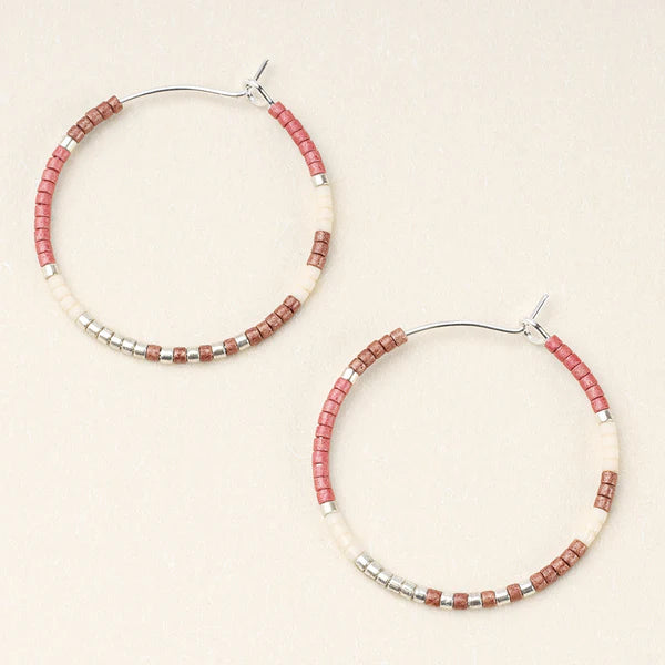 miyuki hoops featuring red and silver beads