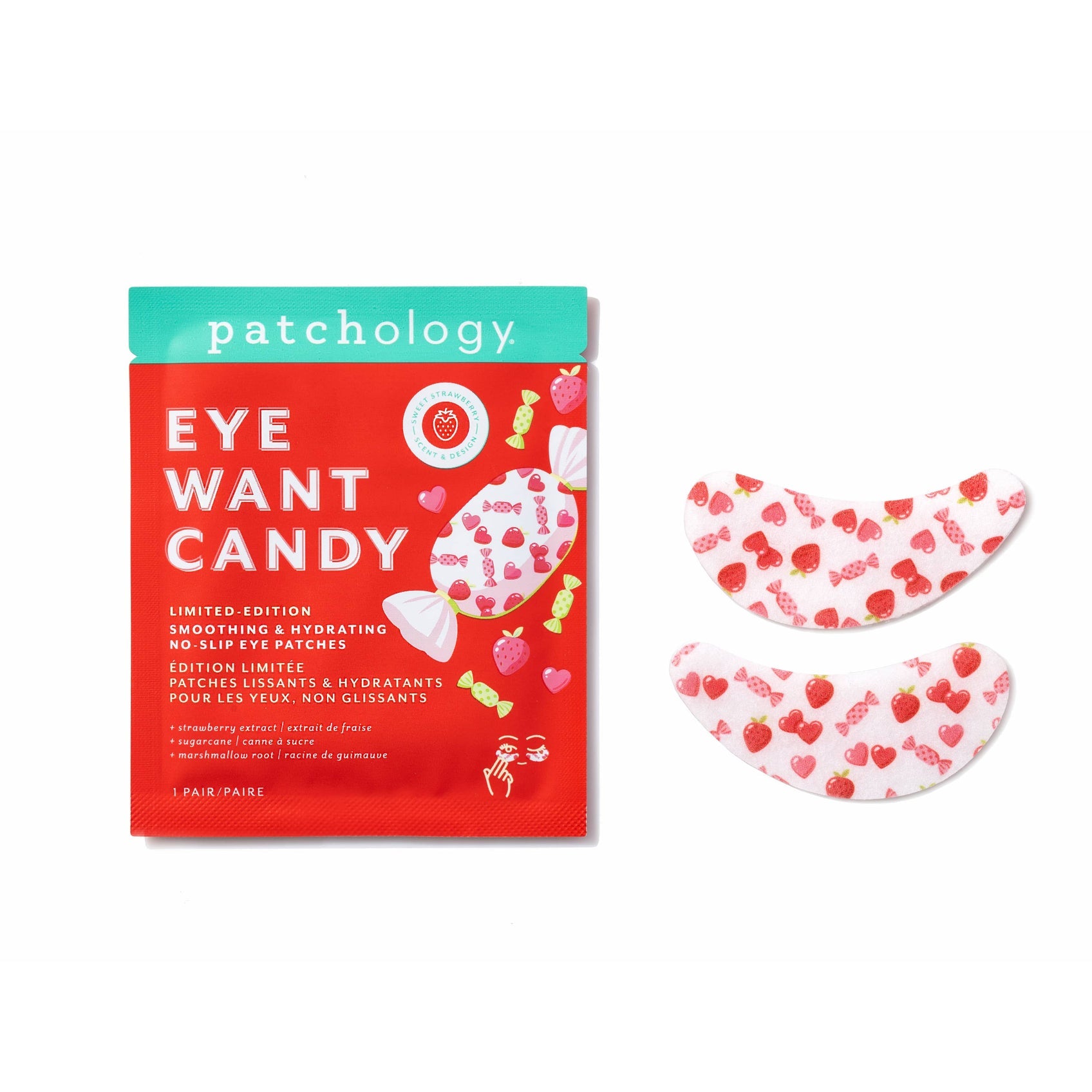 Patchology 'Eye Want Candy' eye patches with packaging on a white background