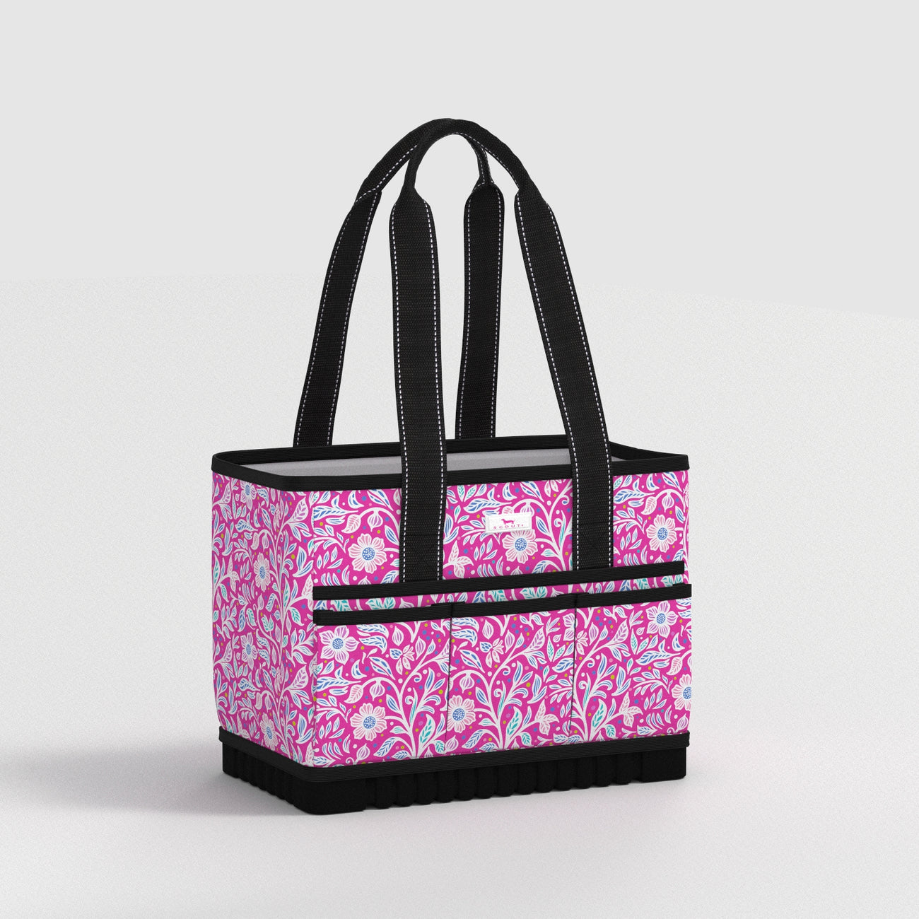 Tote bag with pink floral pattern on a white background