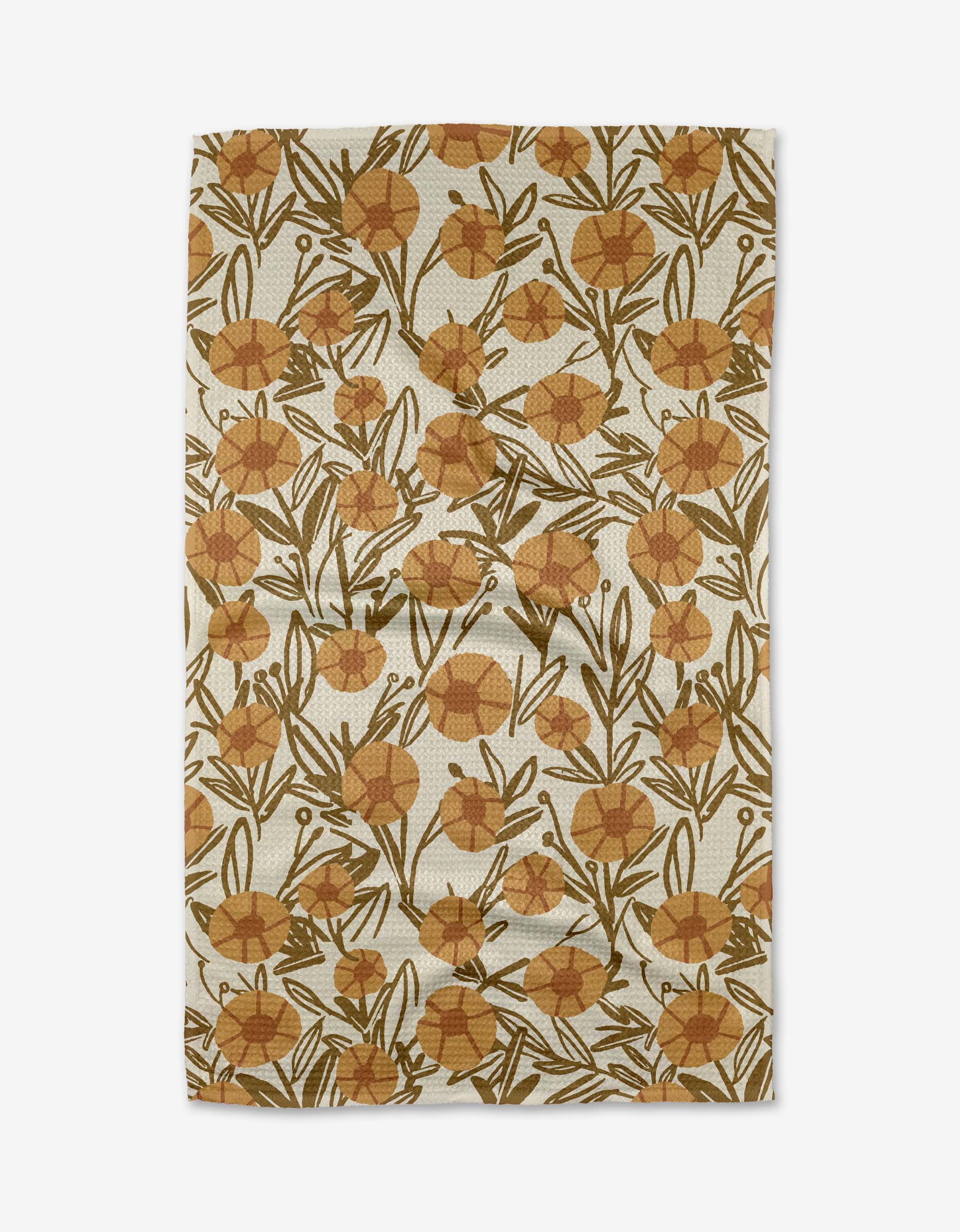Floral patterned towel with brown flowers on a beige background