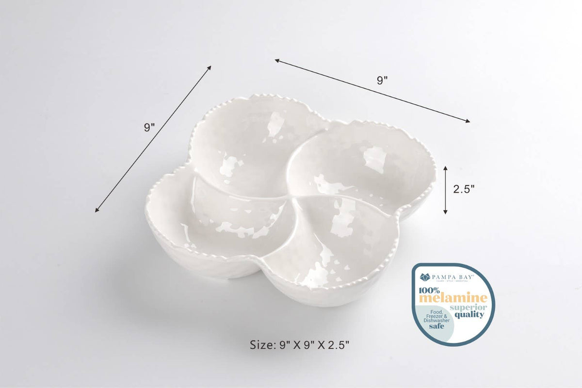White ceramic heart-shaped dish with dimensions on a light gray background