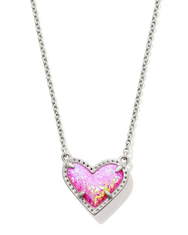pink silver heart pendant necklace