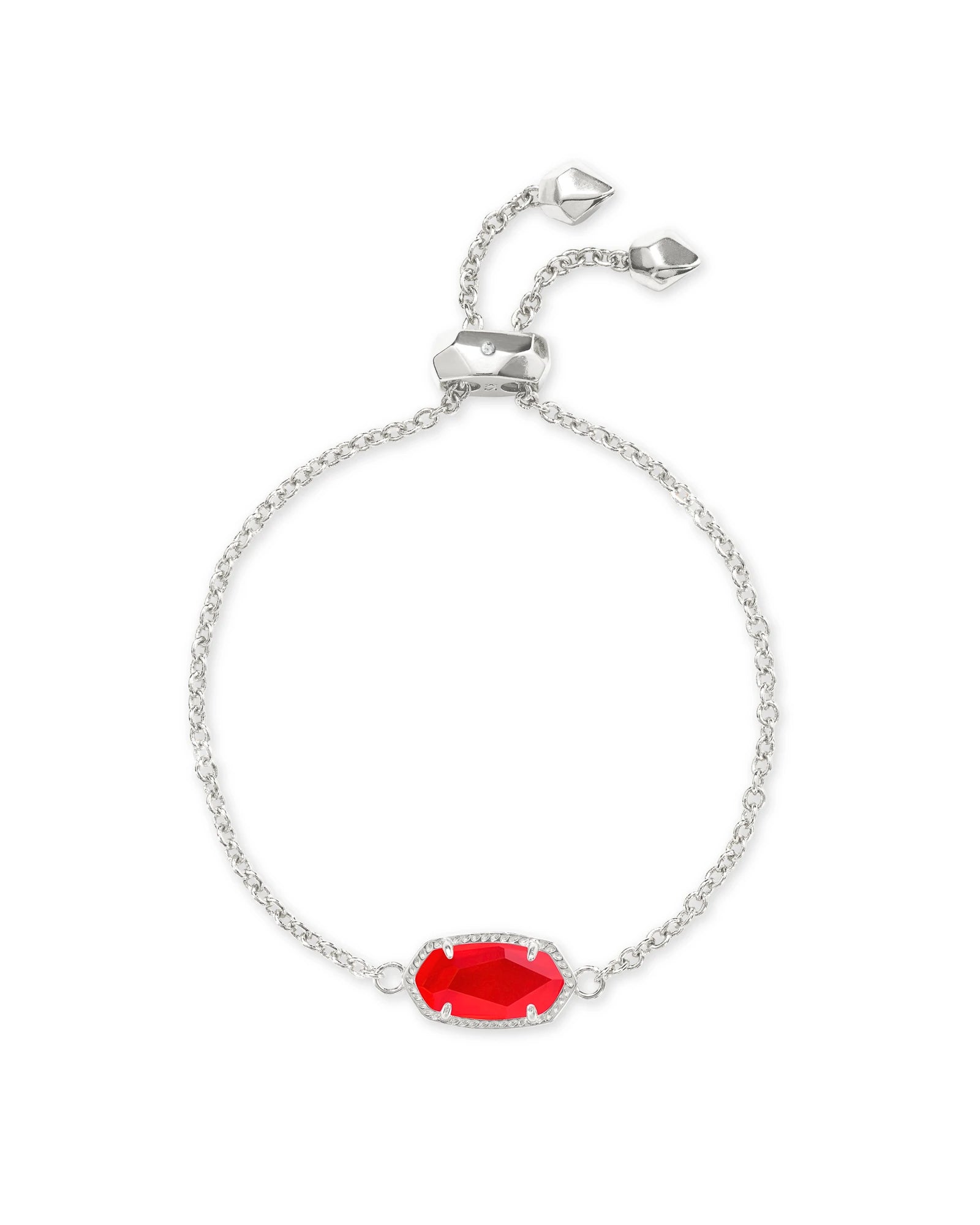 silver bracelet with red gemstone