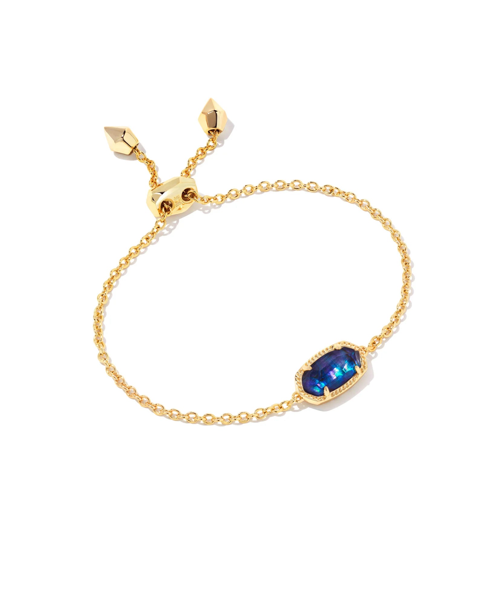 gold adjustable bracelet with navy gemstone