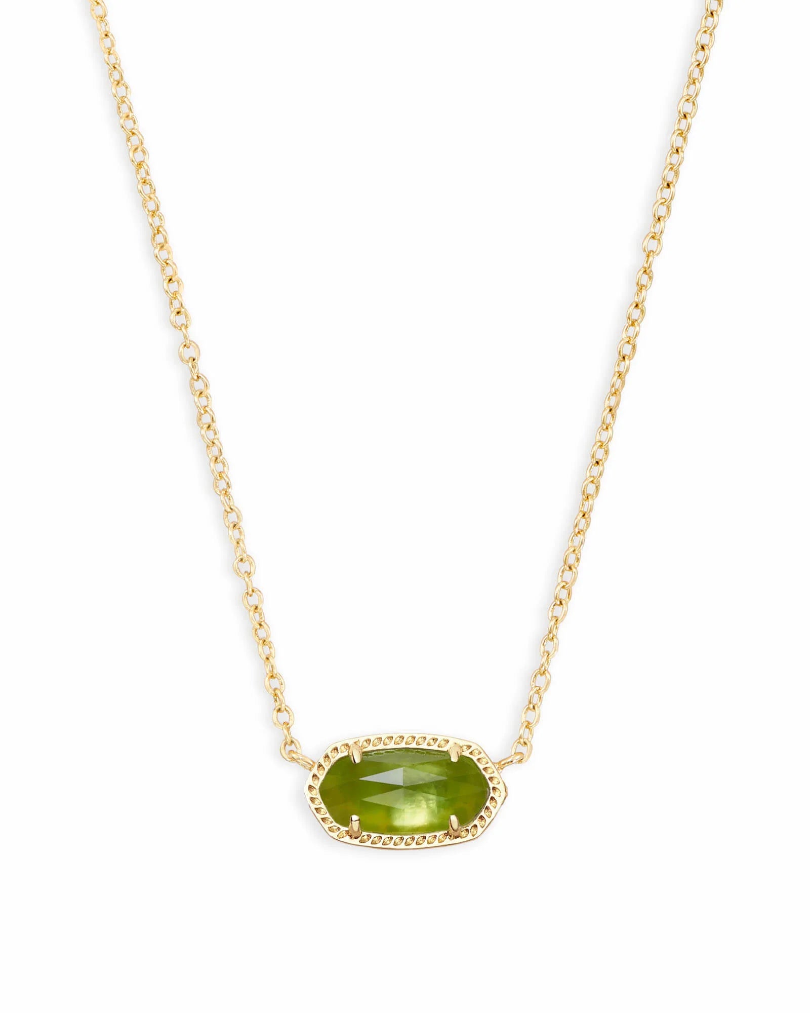 gold necklace with green gemstone pendant
