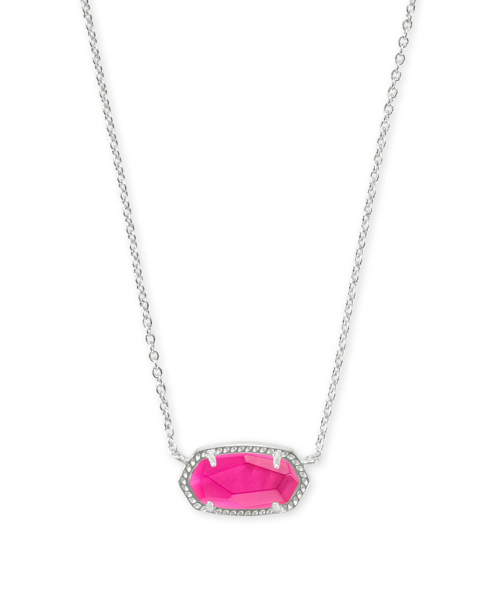 silver necklace with pink gemstone pendant