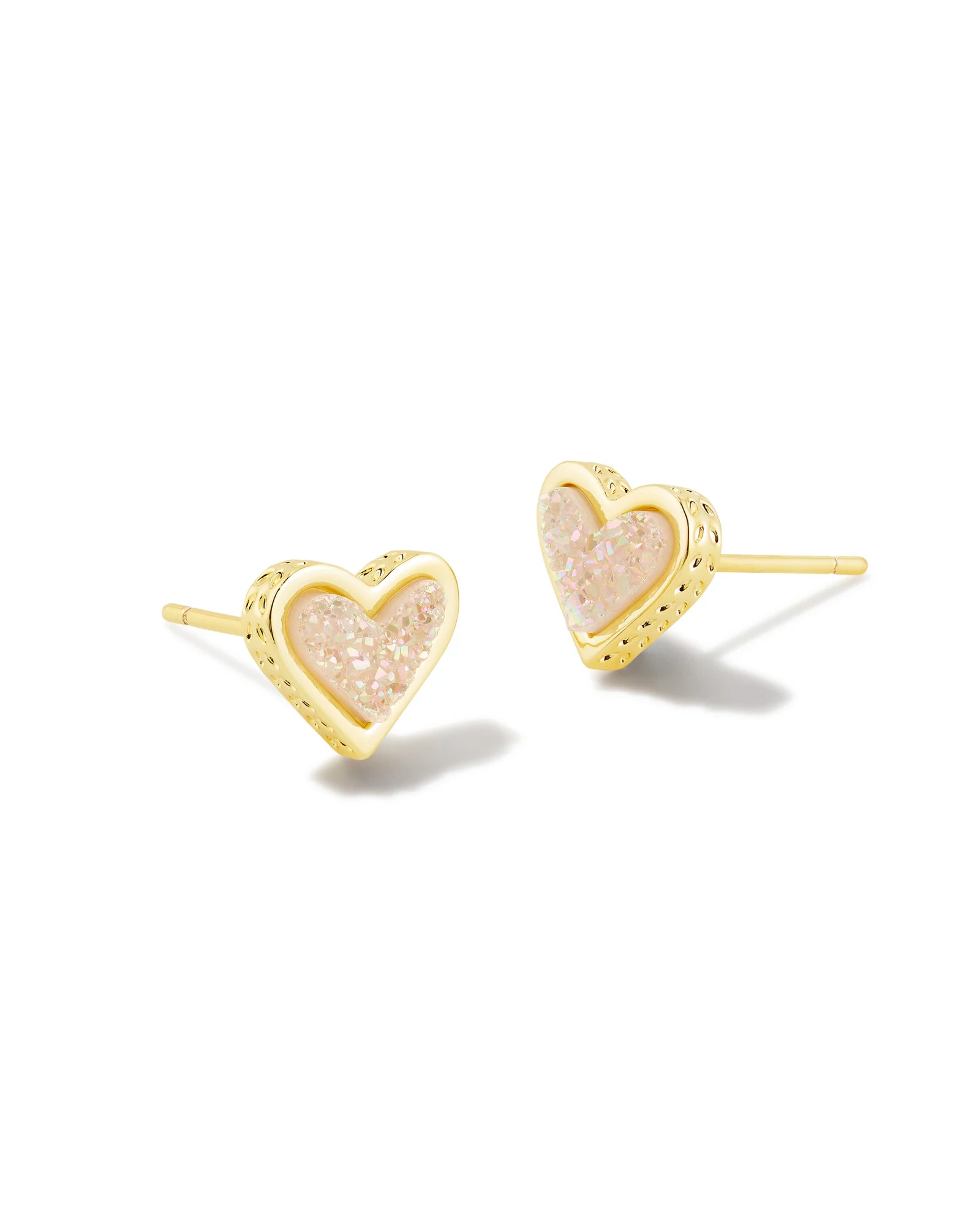 gold iridescent heart stud earrings