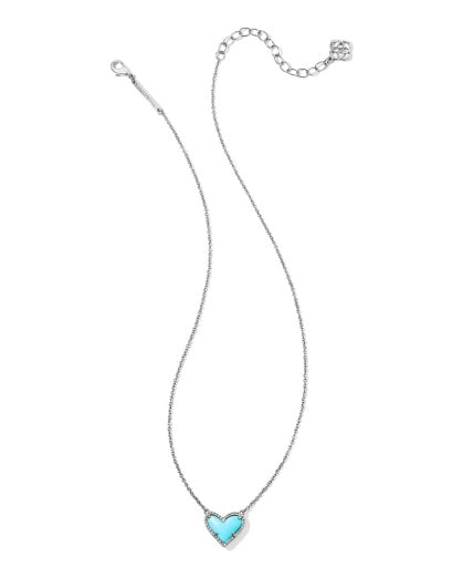 Necklace with a heart-shaped turquoise pendant on a white background