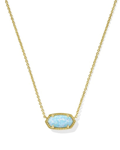 Gold necklace with a blue pendant on a white background