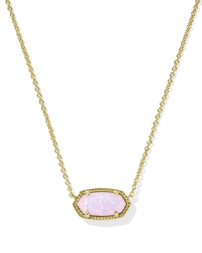 Necklace with a pink opal pendant on a gold chain against a white background