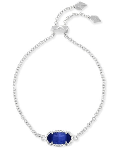 Silver bracelet with a blue gemstone on a white background