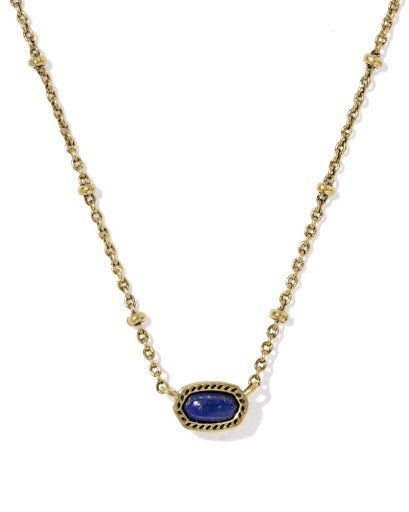Gold necklace with a blue pendant on a white background