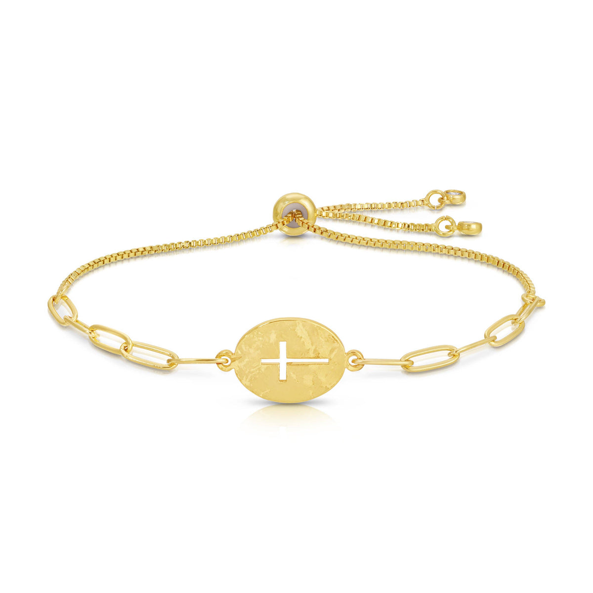 The Gilded Grace Cross Cut-Out Pulley Bracelet: Gold
