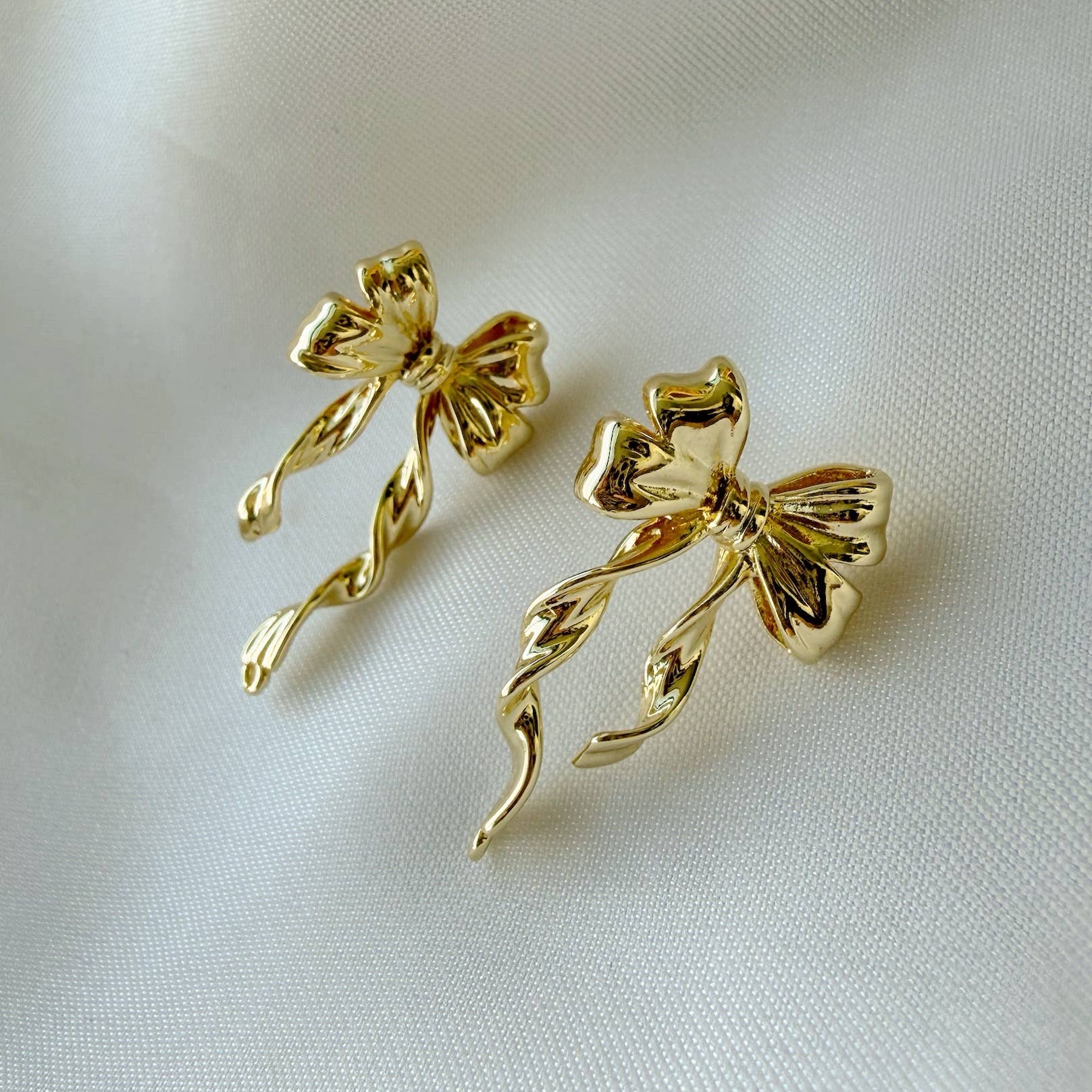 Georgie Bow Ribbon Earrings Gold Filled