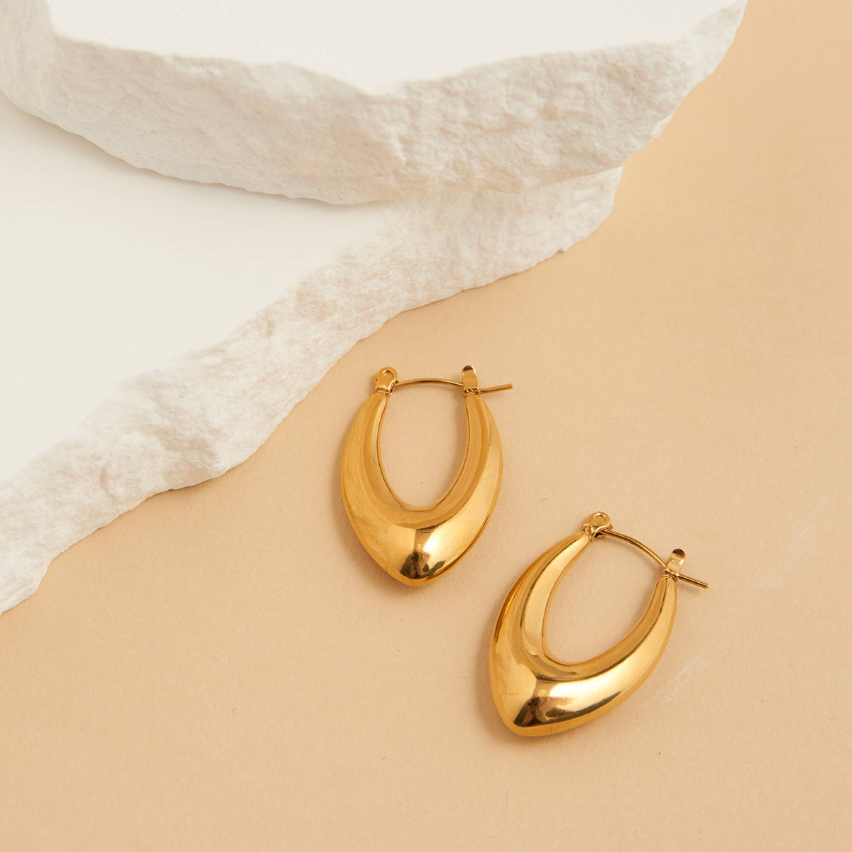 Waterproof Earrings Oval Pointed Hoop Gold & Steel Narelle: Silver