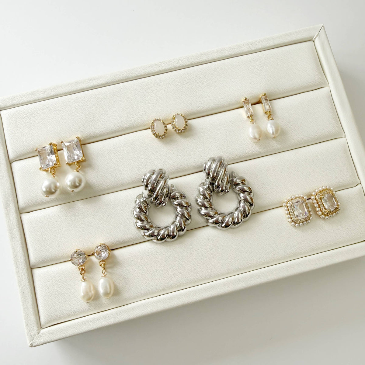 Opalite CZ Studs Earrings Gold Filled