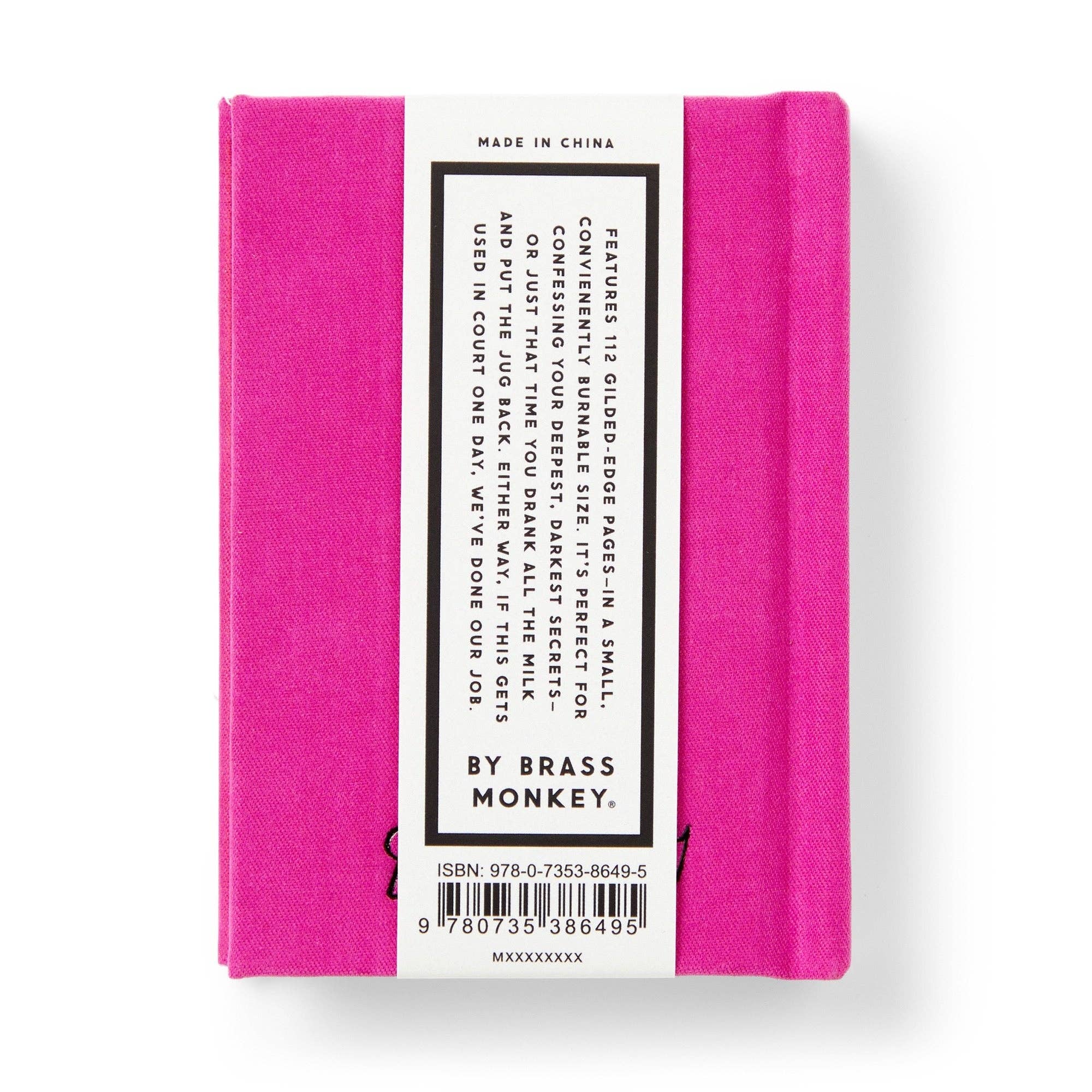 Pink notebook with a label on a white background