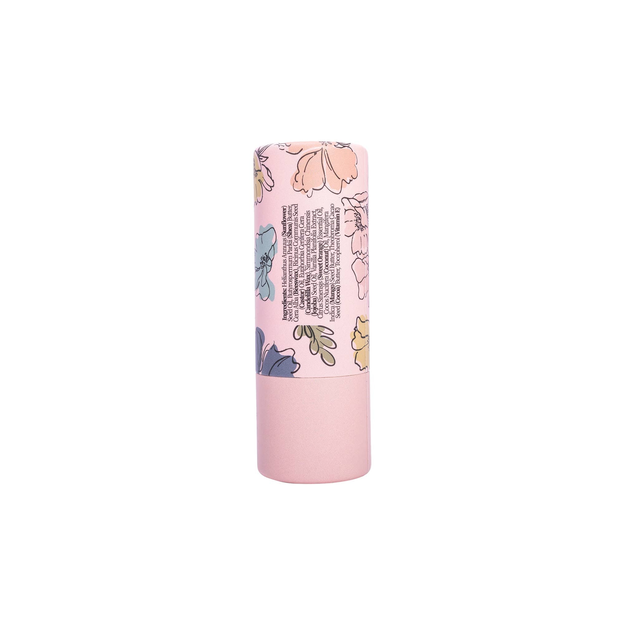 Floral-patterned cylindrical product on a white background