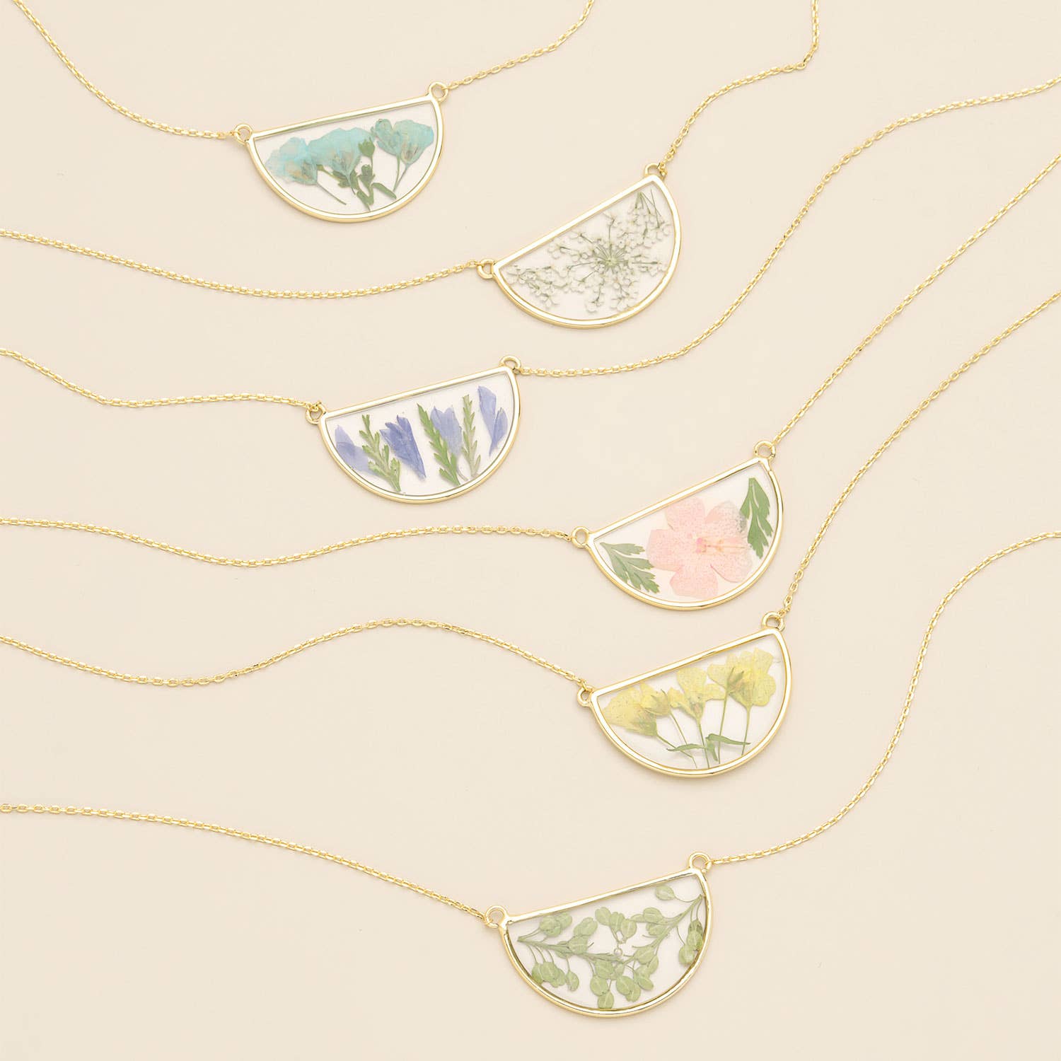 Pressed Flower Necklace - Purple Cornflower/Gold