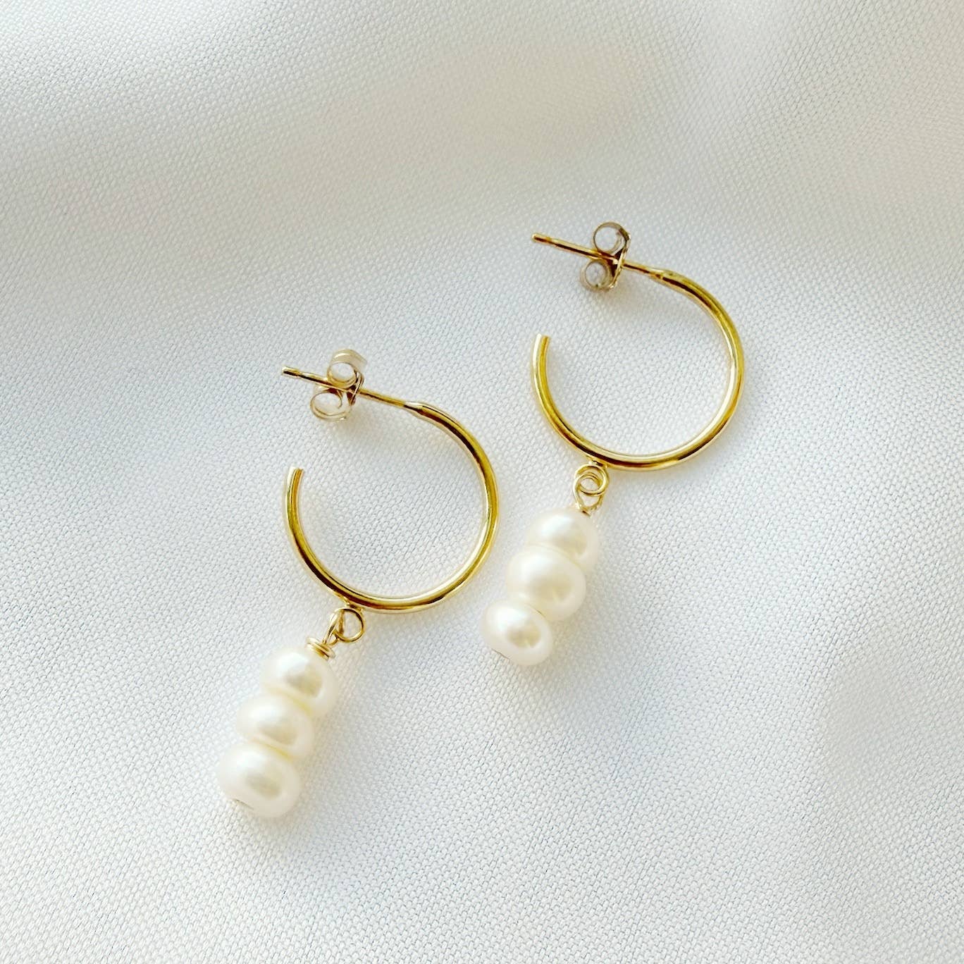 Mia Freshwater Pearl Hoops Earrings Gold Filled