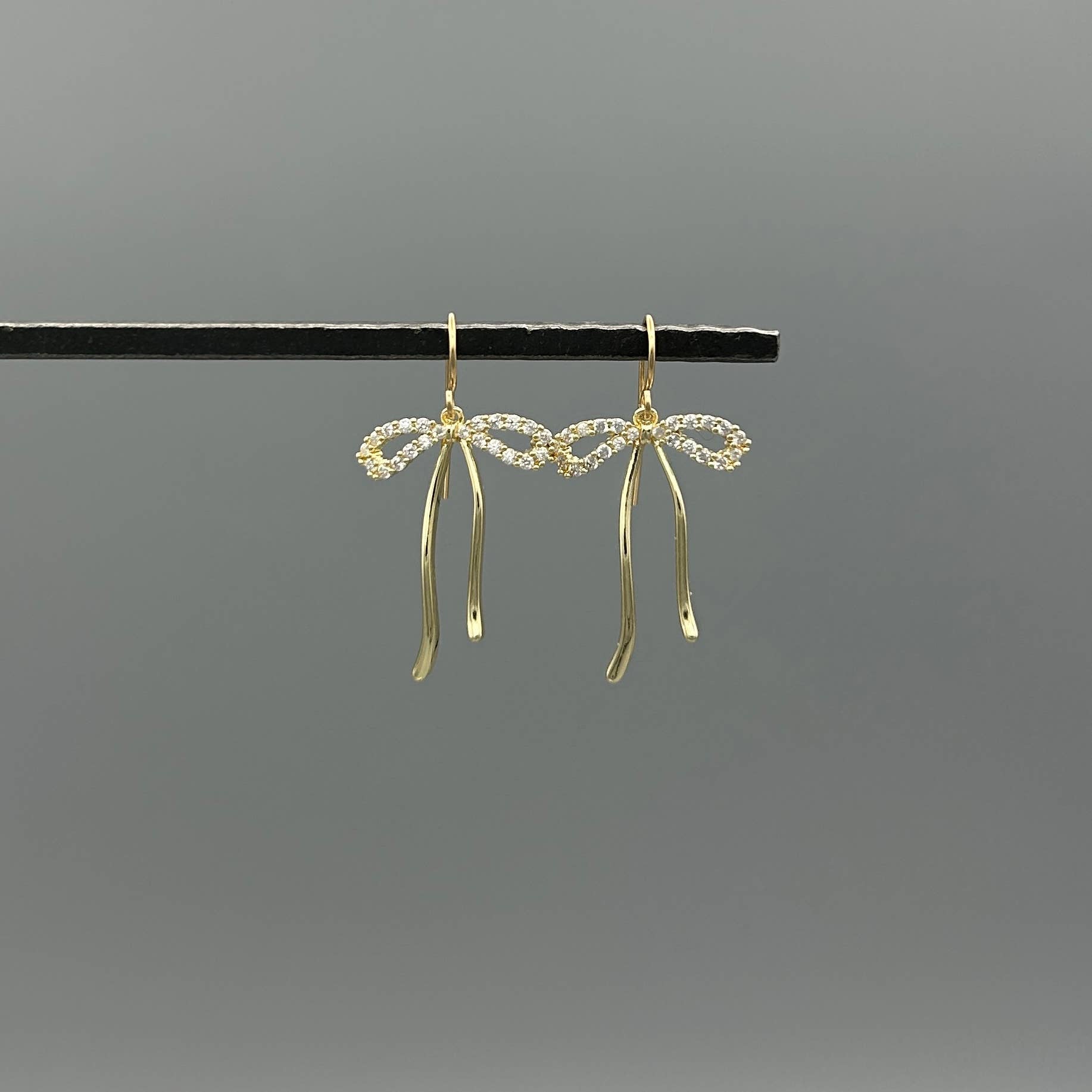 Long Gold Filled Pavé CZ Bow Earrings