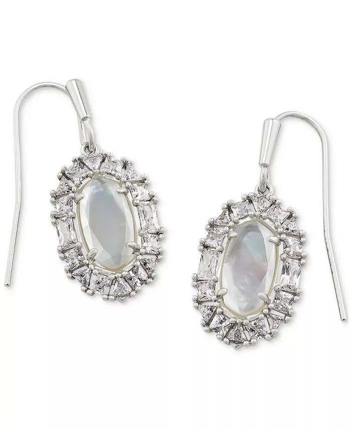 Lee Crystal Frame Drop Earrings- Silver Ivory MOP