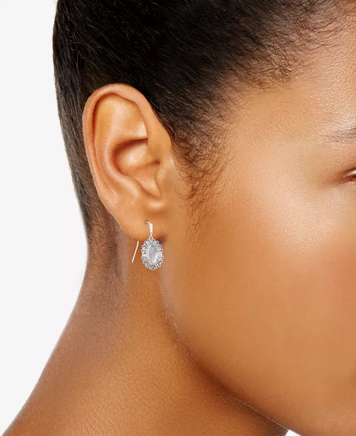 Lee Crystal Frame Drop Earrings- Silver Ivory MOP