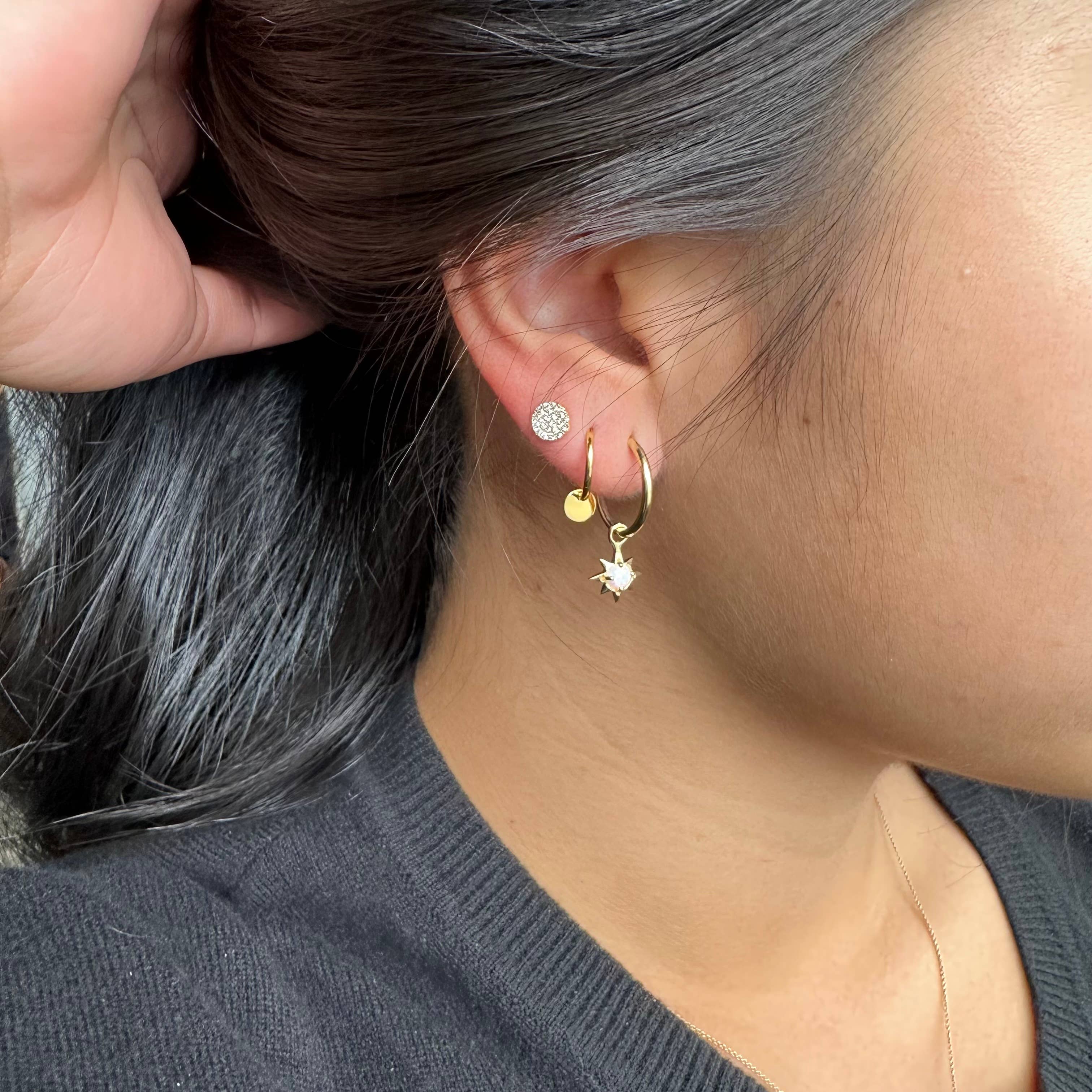 Opal Star Dangle Hoop Earrings