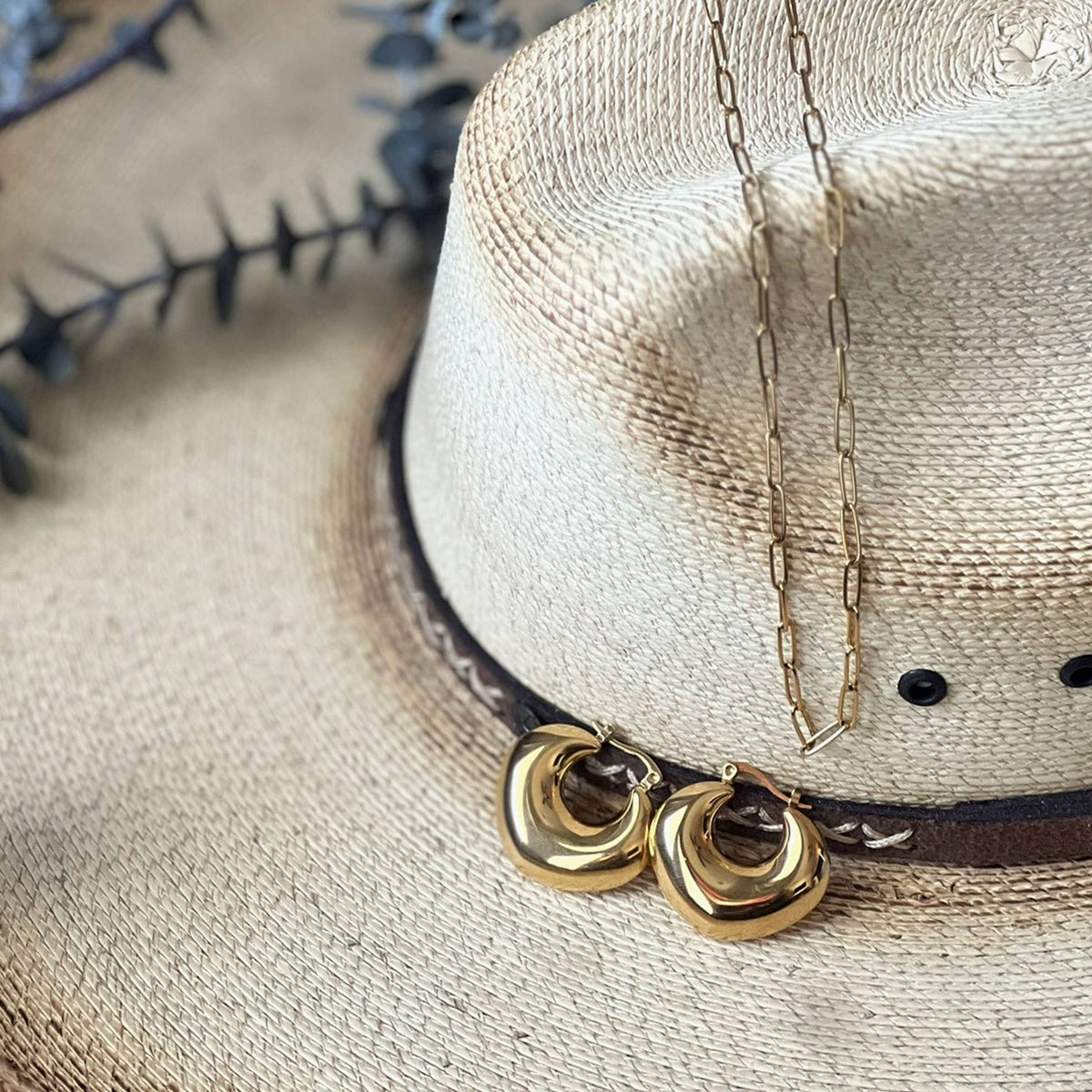 Narelle Waterproof Round Geo Hoop Earrings: Yellow Gold