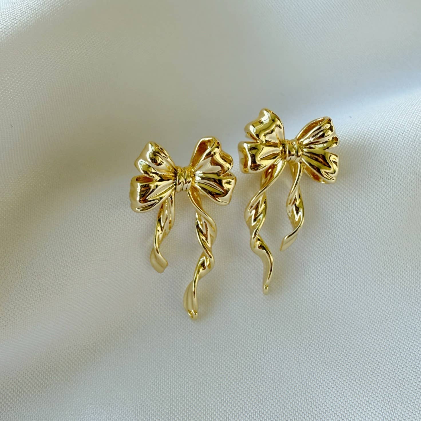 Georgie Bow Ribbon Earrings Gold Filled