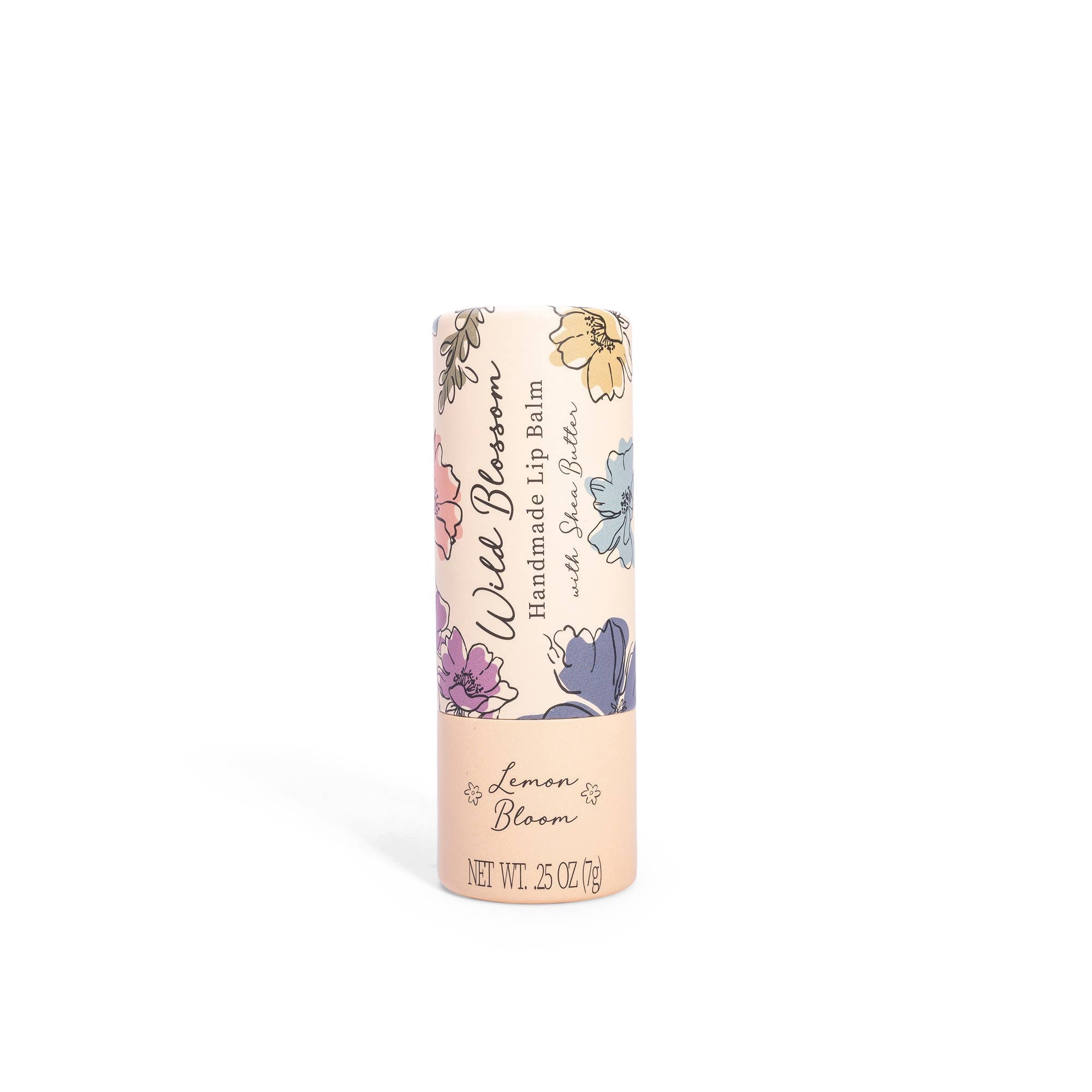 Lip balm with floral design on a white background