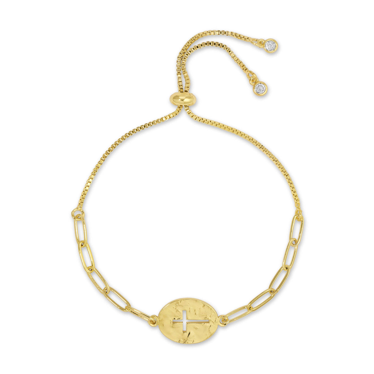 The Gilded Grace Cross Cut-Out Pulley Bracelet: Gold
