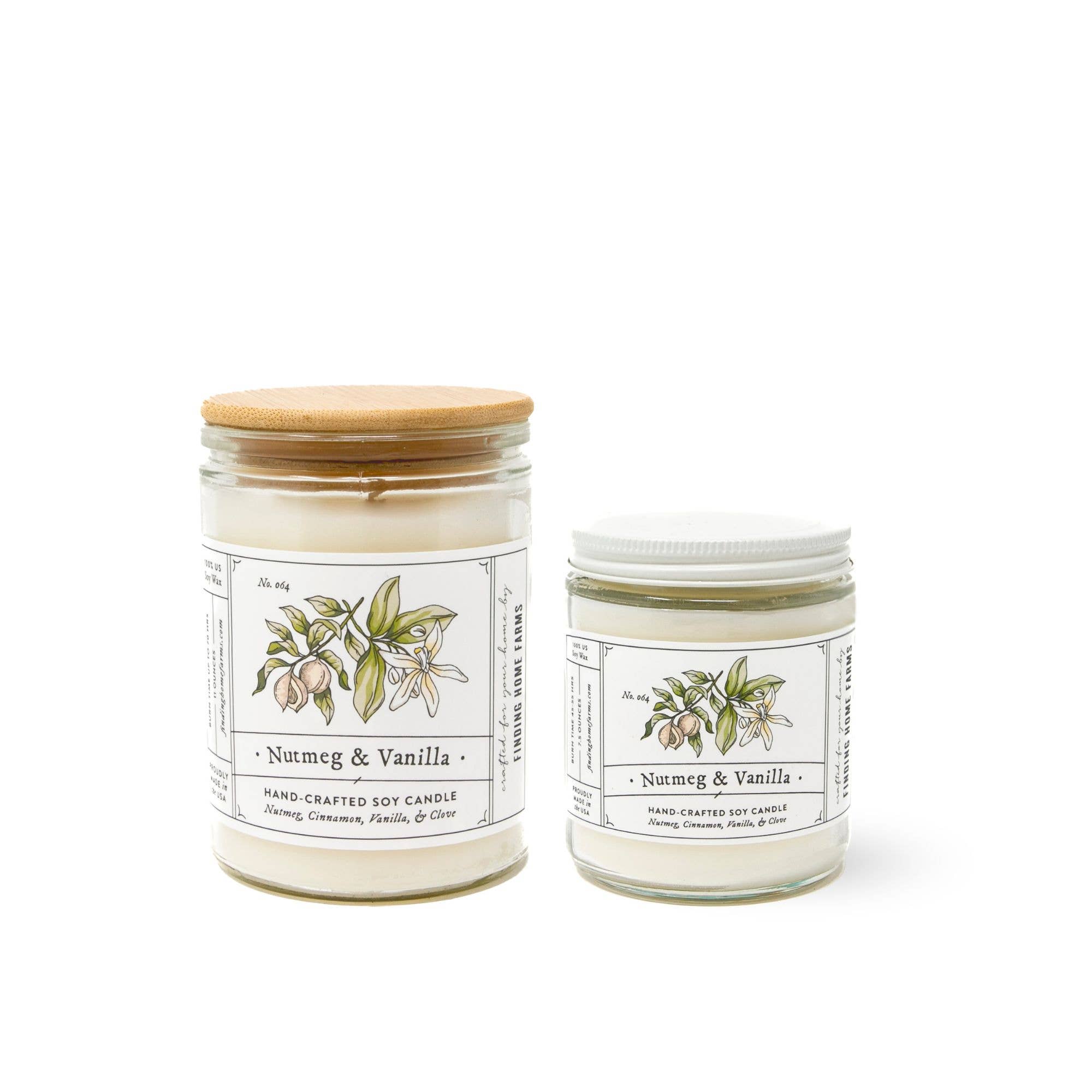 Two candles with labels on a white background