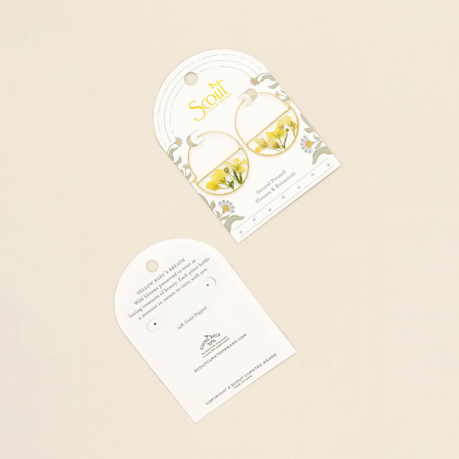 Pressed Flower Hoop Earring - Yellow Baby's Breath/Gold