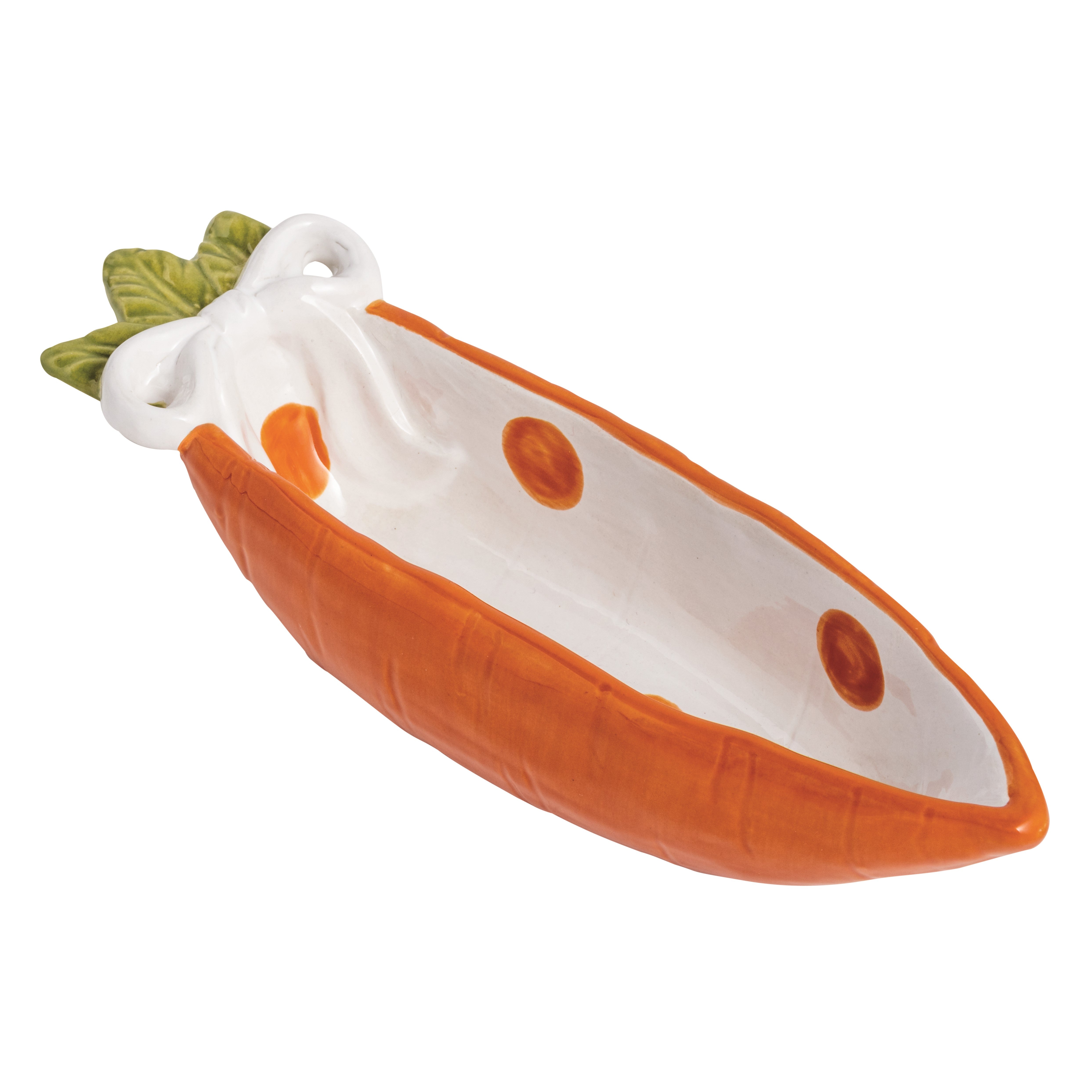 Carrot-shaped ceramic bowl on a white background