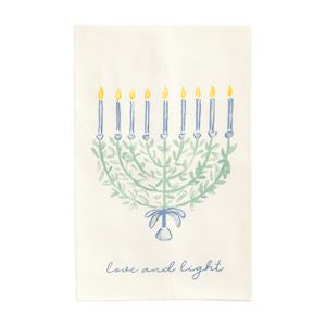 Card with a Menorah design and 'love and light' text on a white background