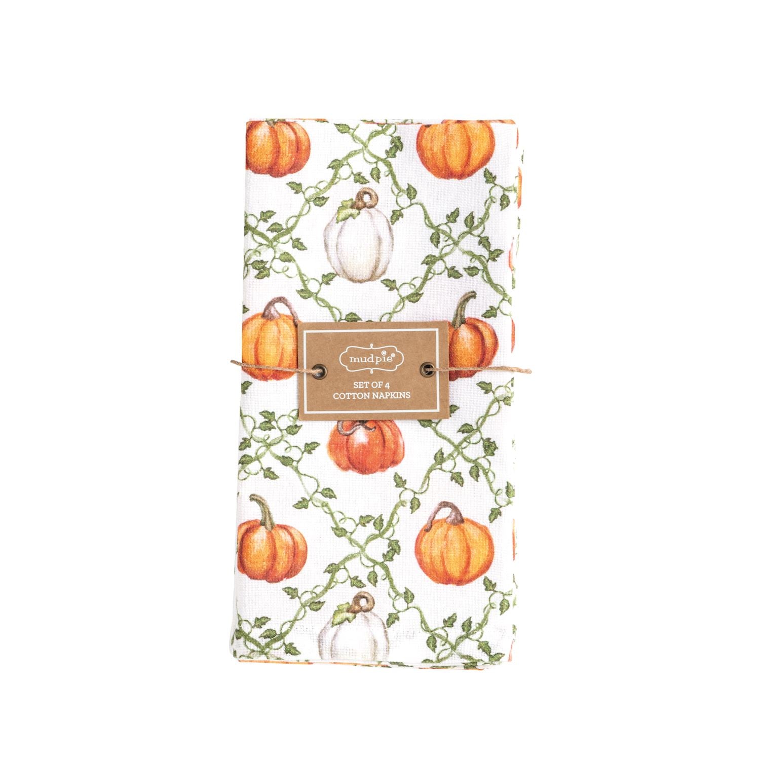 Set of cotton napkins with pumpkin design on a white background