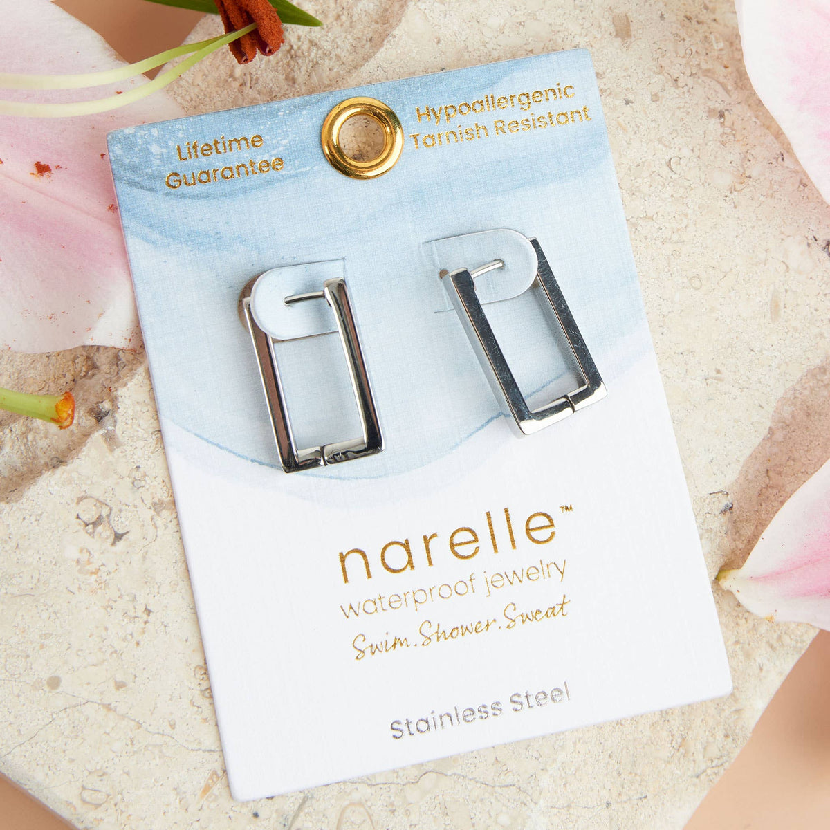 Waterproof Earrings Narelle Rectangle Hoop Classic Jewelry: Yellow Gold